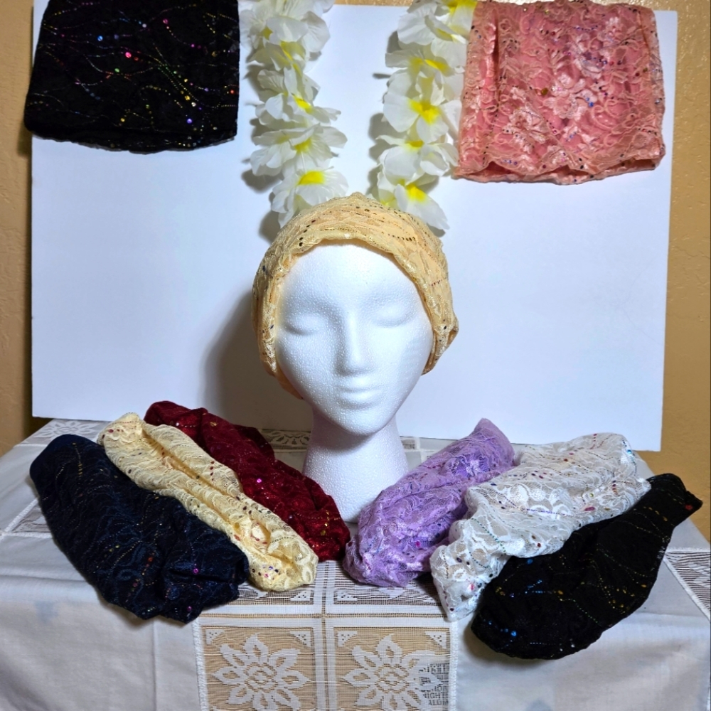 Printed silk  - like full  turban  Hat color cream